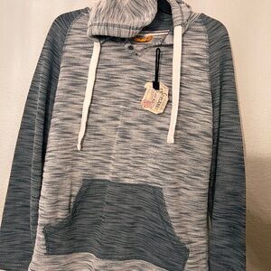 Free planet two-tone blue and grey knit hoodie sweatshirt